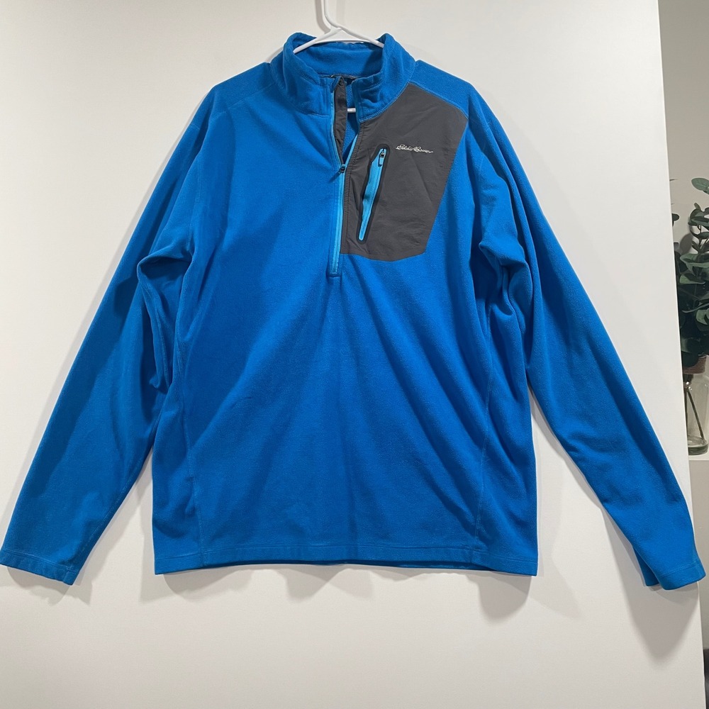 Eddie Bauer First‎ Ascent Mens TXL Blue Quarter Zip Fleece Pullover Jacket Tall